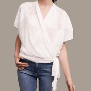 Eloise Ladies Short Sleeve Moon Flower Wrap Around Top- size XS